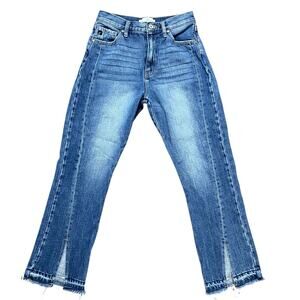 KanCan High Rise Straight  Blue Leg Jeans 5/26 Raw Hem Cropped Front Seam